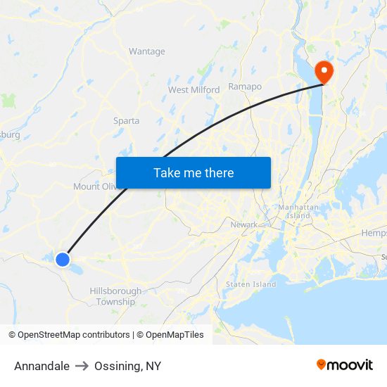 Annandale to Ossining, NY map