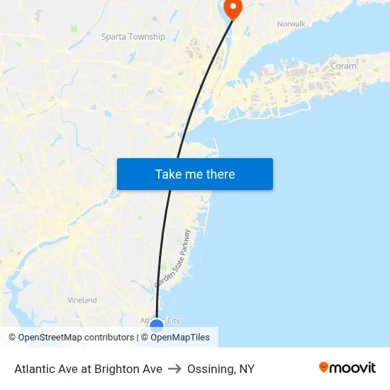 Atlantic Ave at Brighton Ave to Ossining, NY map