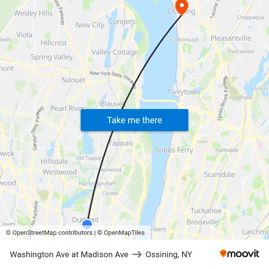Washington Ave at Madison Ave to Ossining, NY map