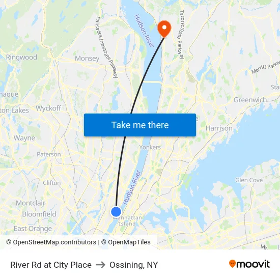 River Rd at City Place to Ossining, NY map