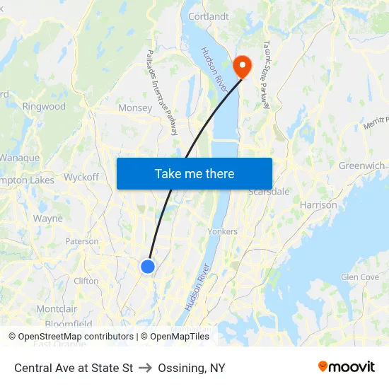 Central Ave at State St to Ossining, NY map