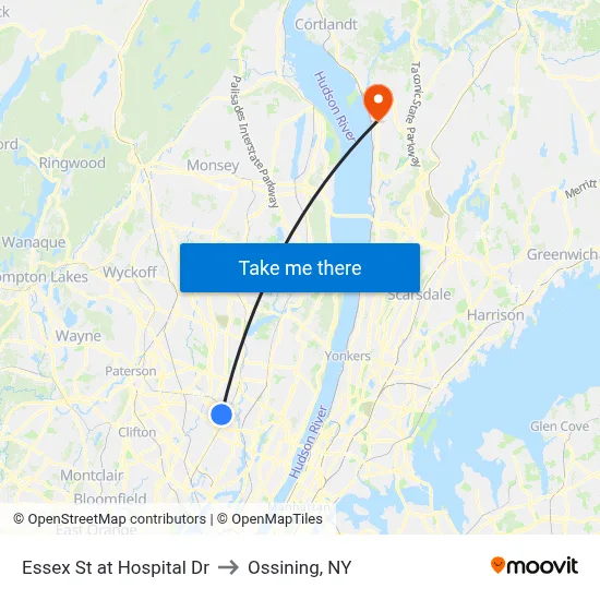 Essex St at Hospital Dr to Ossining, NY map