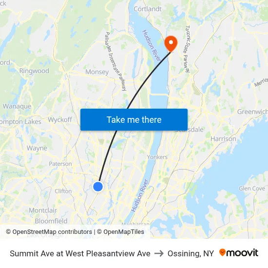 Summit Ave at West Pleasantview Ave to Ossining, NY map