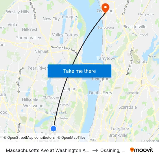 Massachusetts Ave at Washington Ave to Ossining, NY map