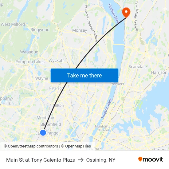 Main St at Tony Galento Plaza to Ossining, NY map