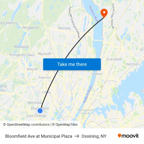 Bloomfield Ave at Municipal Plaza to Ossining, NY map