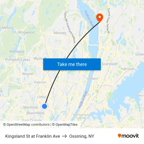 Kingsland St at Franklin Ave to Ossining, NY map