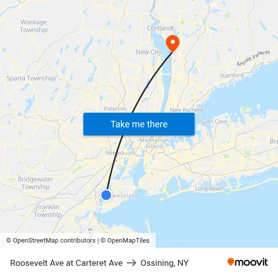 Roosevelt Ave at Carteret Ave to Ossining, NY map