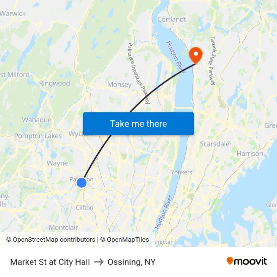 Market St at City Hall to Ossining, NY map