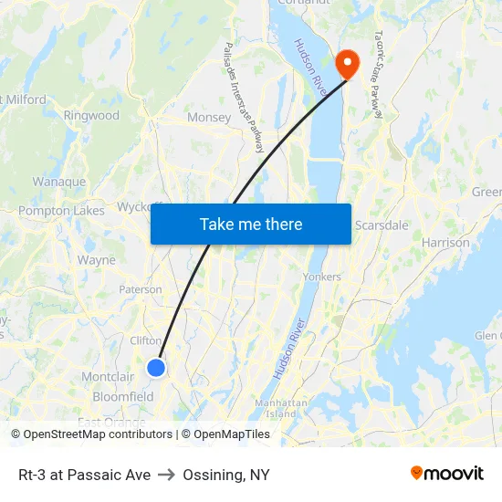 Rt-3 at Passaic Ave to Ossining, NY map