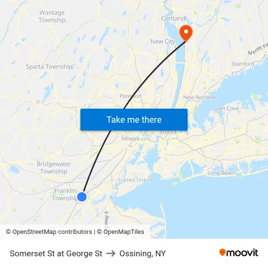 Somerset St at George St to Ossining, NY map