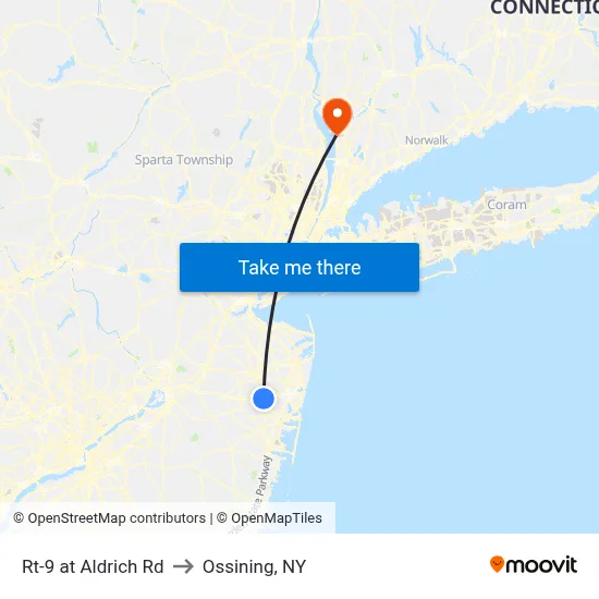 Rt-9 at Aldrich Rd to Ossining, NY map