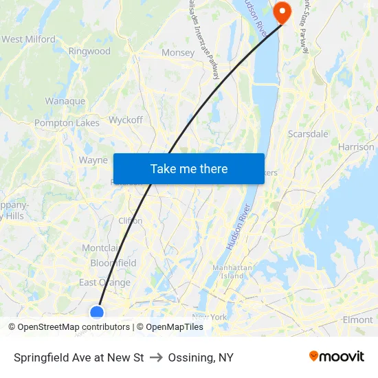 Springfield Ave at New St to Ossining, NY map