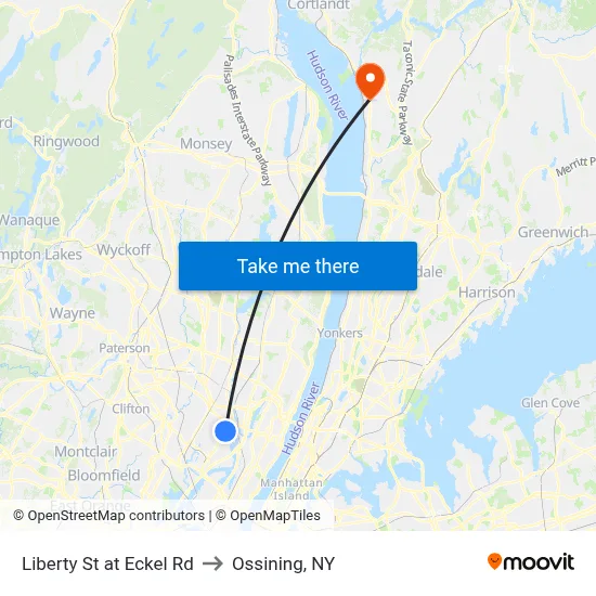 Liberty St at Eckel Rd to Ossining, NY map