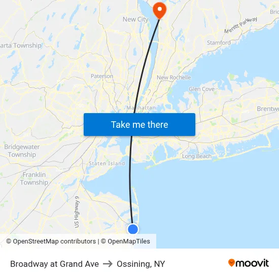 Broadway at Grand Ave to Ossining, NY map