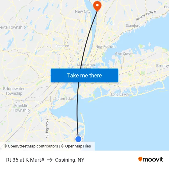 Rt-36 at K-Mart# to Ossining, NY map
