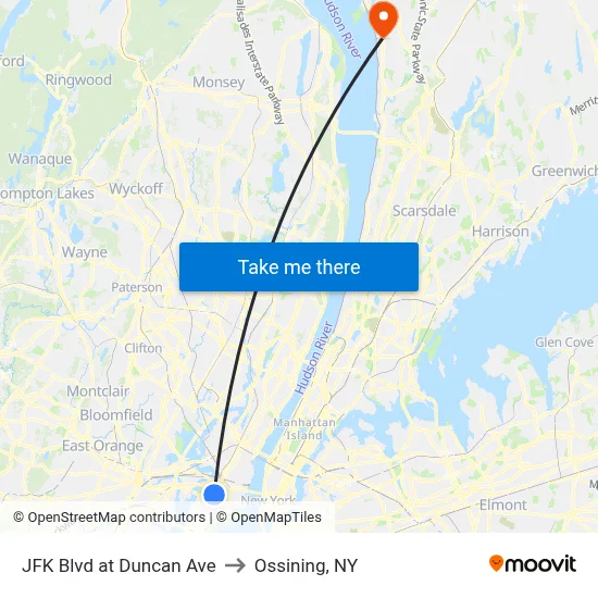 JFK Blvd at Duncan Ave to Ossining, NY map
