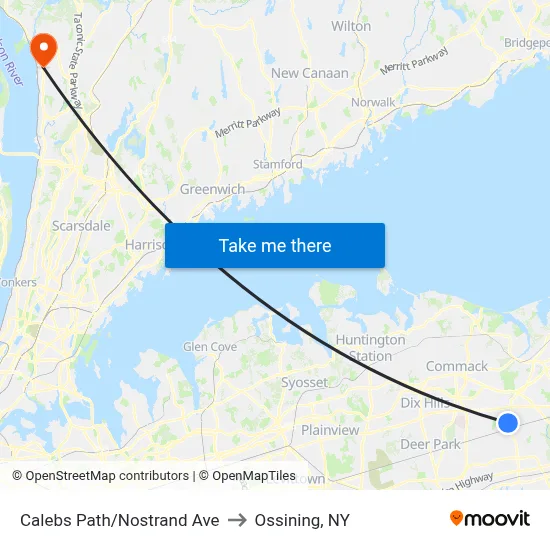 Calebs Path/Nostrand Ave to Ossining, NY map