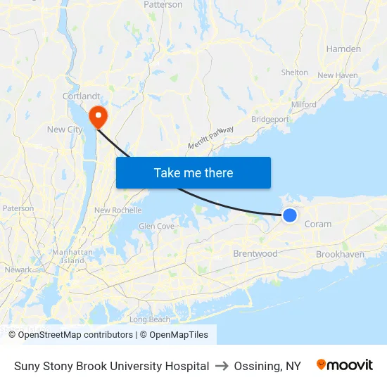 Suny Stony Brook University Hospital to Ossining, NY map