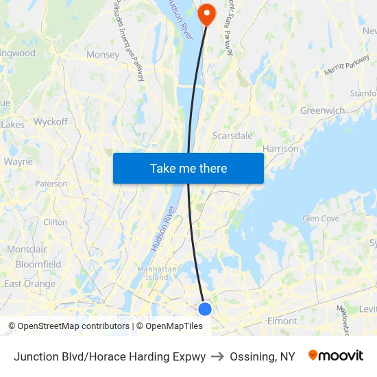 Junction Blvd/Horace Harding Expwy to Ossining, NY map