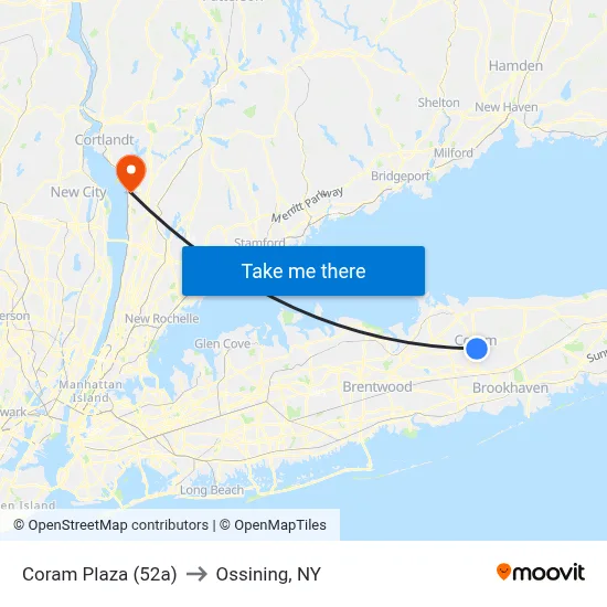 Coram Plaza (52a) to Ossining, NY map
