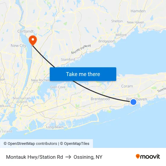 Montauk Hwy/Station Rd to Ossining, NY map