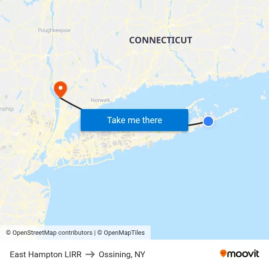 East Hampton LIRR to Ossining, NY map