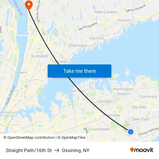 Straight Path/16th St to Ossining, NY map
