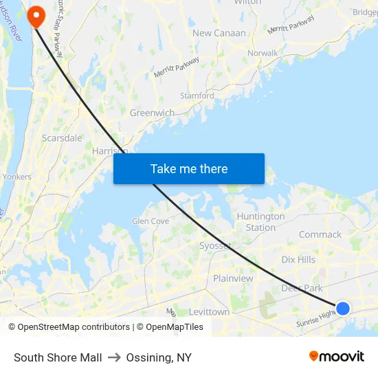 South Shore Mall to Ossining, NY map