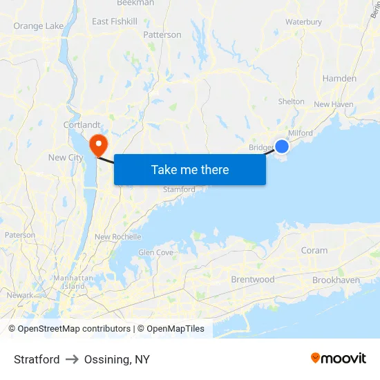 Stratford to Ossining, NY map