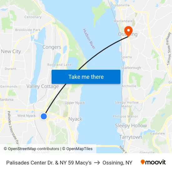 Palisades Center Dr. & NY 59 Macy's to Ossining, NY map