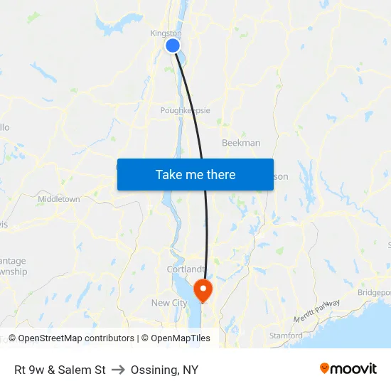 Rt 9w & Salem St to Ossining, NY map