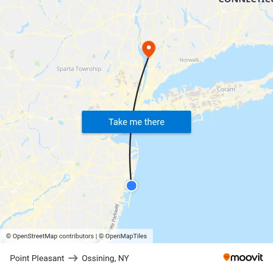 Point Pleasant to Ossining, NY map
