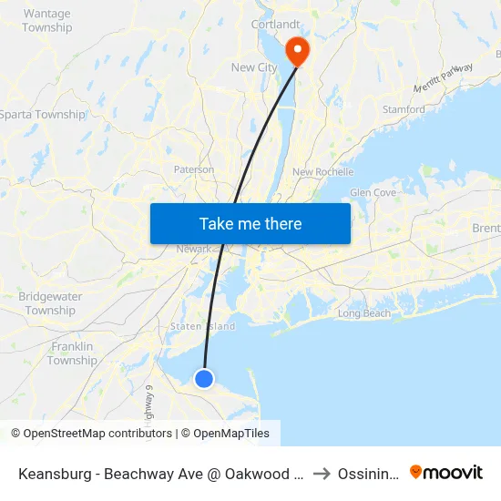 Keansburg -  Beachway Ave @ Oakwood Pl (Northbound) to Ossining, NY map