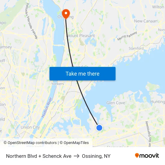 Northern Blvd + Schenck Ave to Ossining, NY map