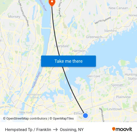 Hempstead Tp / Franklin to Ossining, NY map