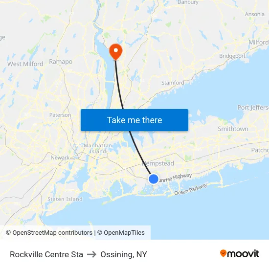 Rockville Centre Sta to Ossining, NY map