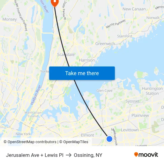 Jerusalem Ave + Lewis Pl to Ossining, NY map