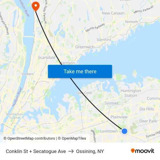 Conklin St + Secatogue Ave to Ossining, NY map