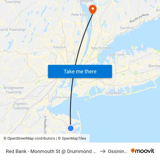 Red Bank - Monmouth St @ Drummond Pl (Southbound) to Ossining, NY map