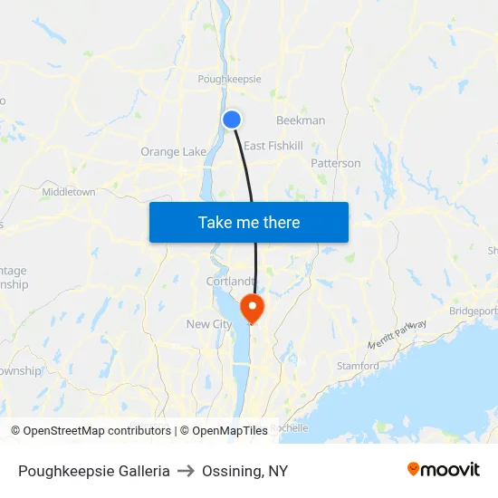 Poughkeepsie Galleria to Ossining, NY map