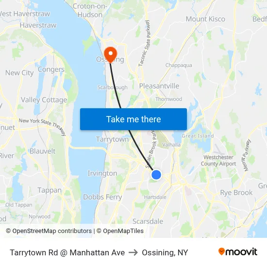 Tarrytown Rd @ Manhattan Ave to Ossining, NY map