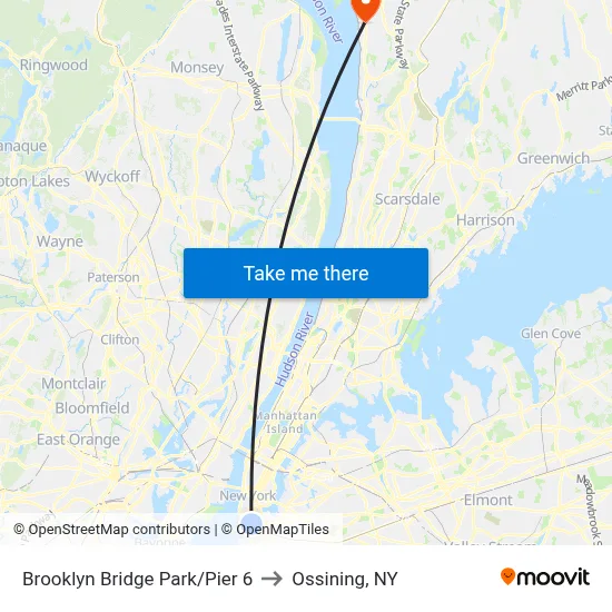 Brooklyn Bridge Park/Pier 6 to Ossining, NY map