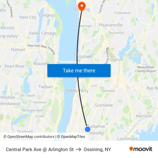 Central Park Ave @ Arlington St to Ossining, NY map