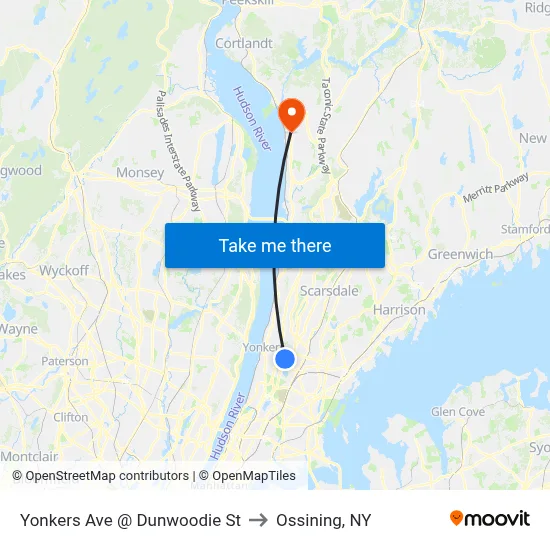 Yonkers Ave @ Dunwoodie St to Ossining, NY map