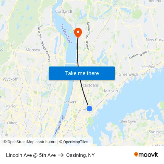 Lincoln Ave @ 5th Ave to Ossining, NY map