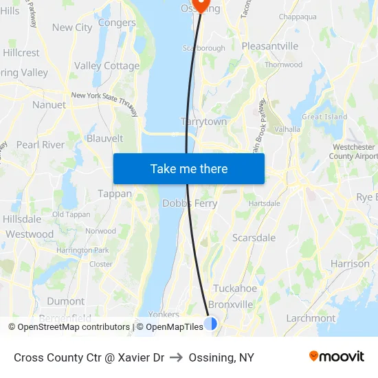 Cross County Ctr @ Xavier Dr to Ossining, NY map