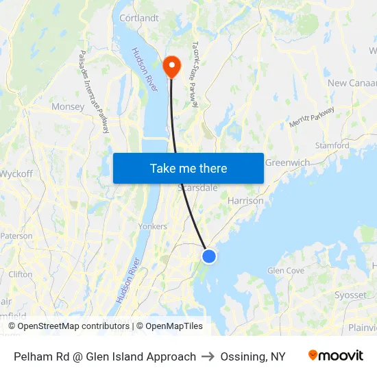 Pelham Rd @ Glen Island Approach to Ossining, NY map
