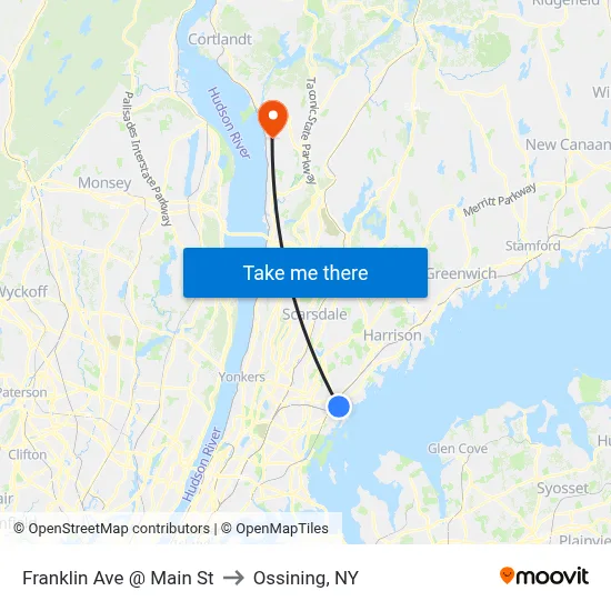 Franklin Ave @ Main St to Ossining, NY map