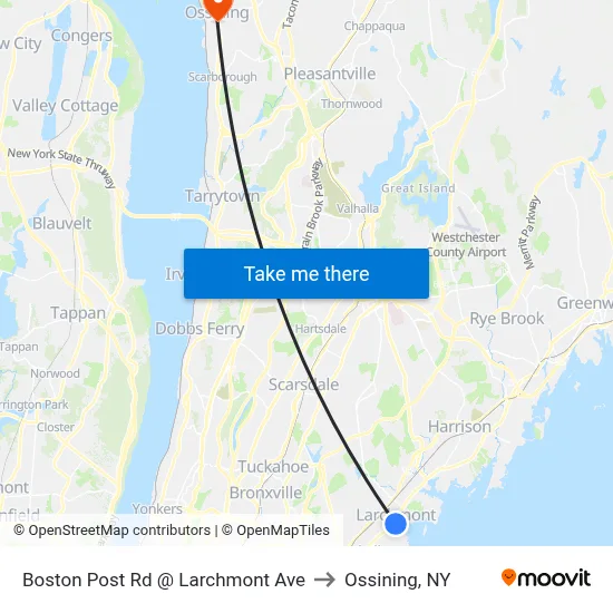 Boston Post Rd @ Larchmont Ave to Ossining, NY map